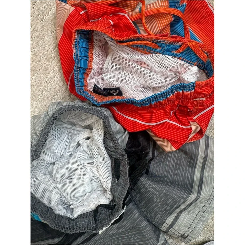 Kavu Kids Swim Trunks Bundle Boys Size M 10/12 Striped Mesh Lined Lot Red Blue